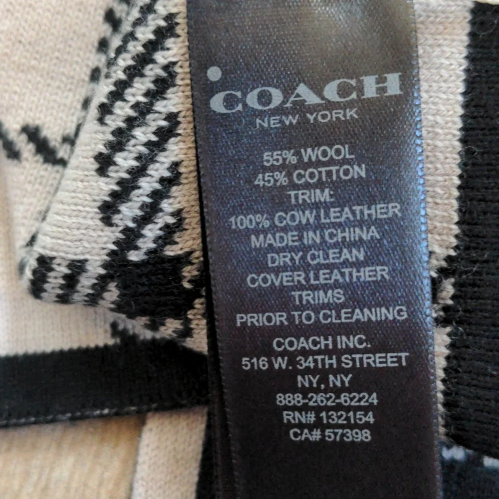 NEW Coach Black and White Plaid Mittens Gloves and Matching Scarf Set